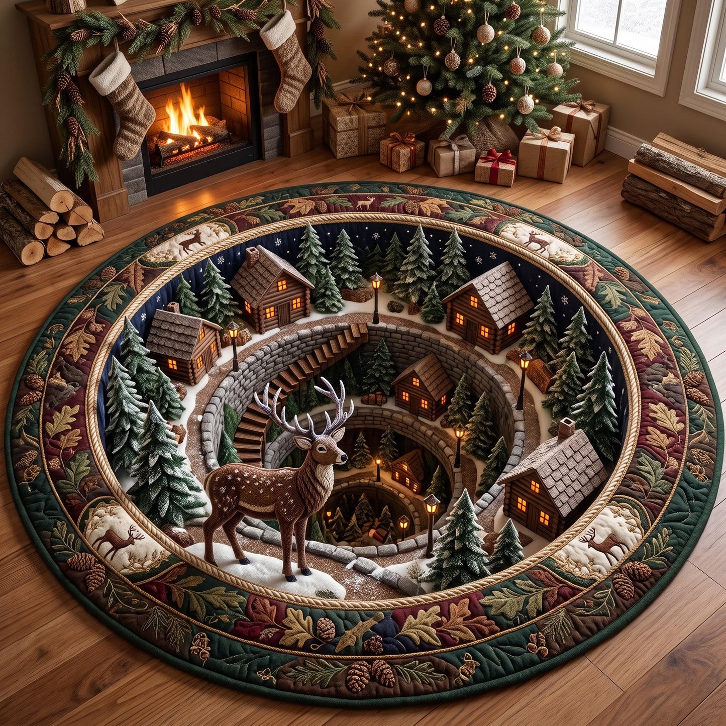 Woodland Village Quilted Round Mat GFTOMA14304