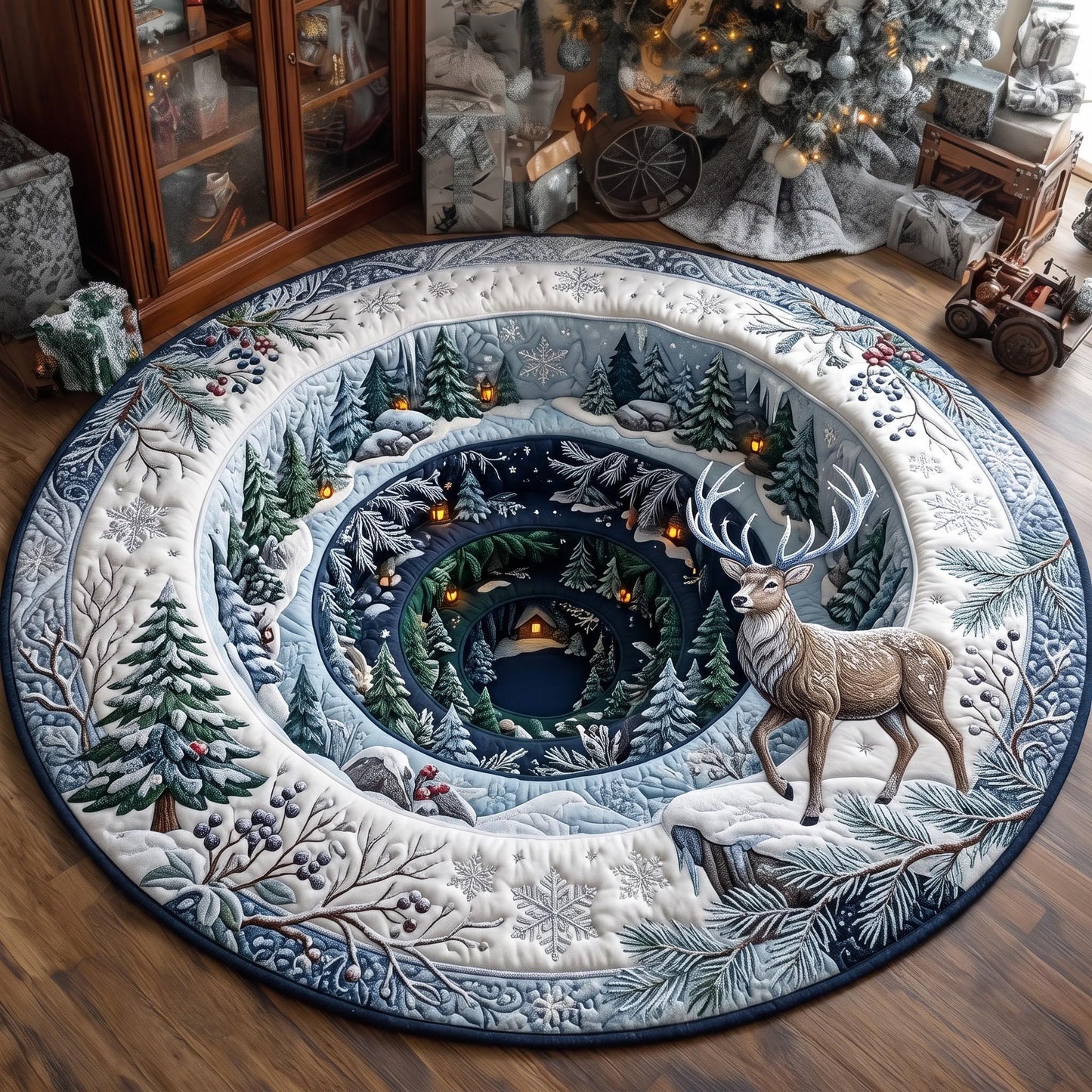 Winter Deer Quilted Round Mat GFTOMA14307