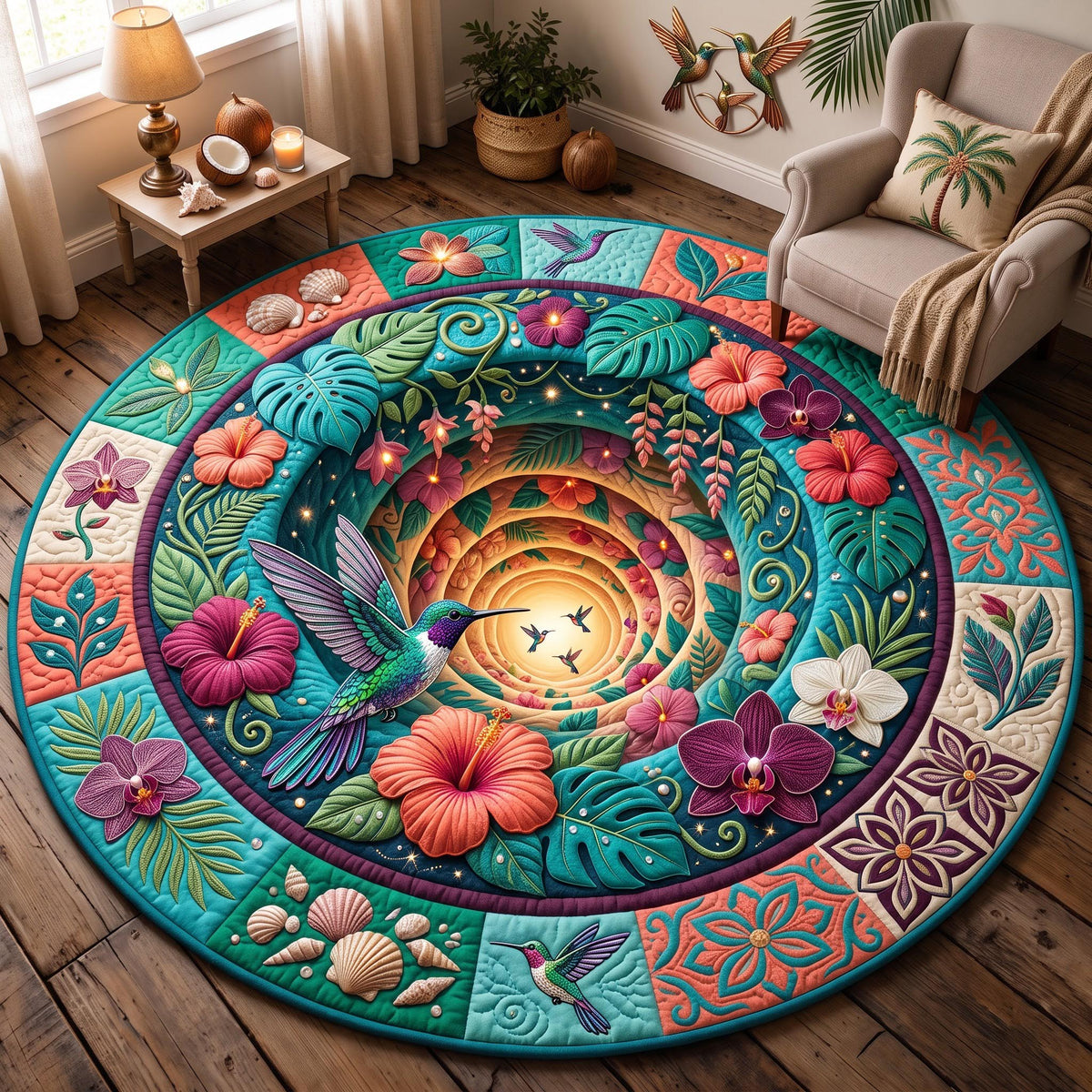 Tropical Hummingbird Quilted Round Mat GFTOMA14311