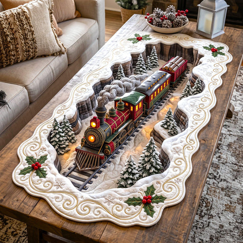 Snowy Train Custom Shape Quilted Table Runner GFTOMA14333