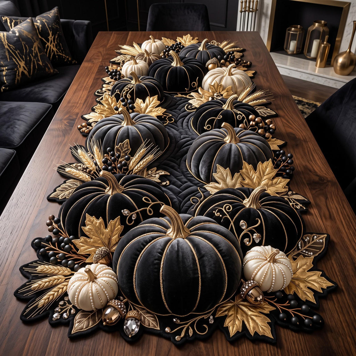 Black Pumpkin Custom Shape Quilted Table Runner GFTOMA14335