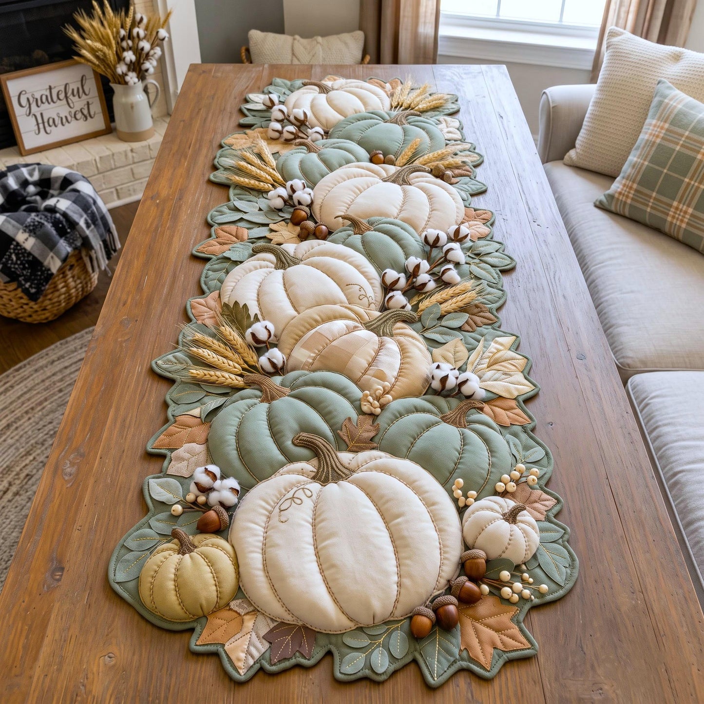 Harvest Pumpkin Custom Shape Quilted Table Runner GFTOMA14336