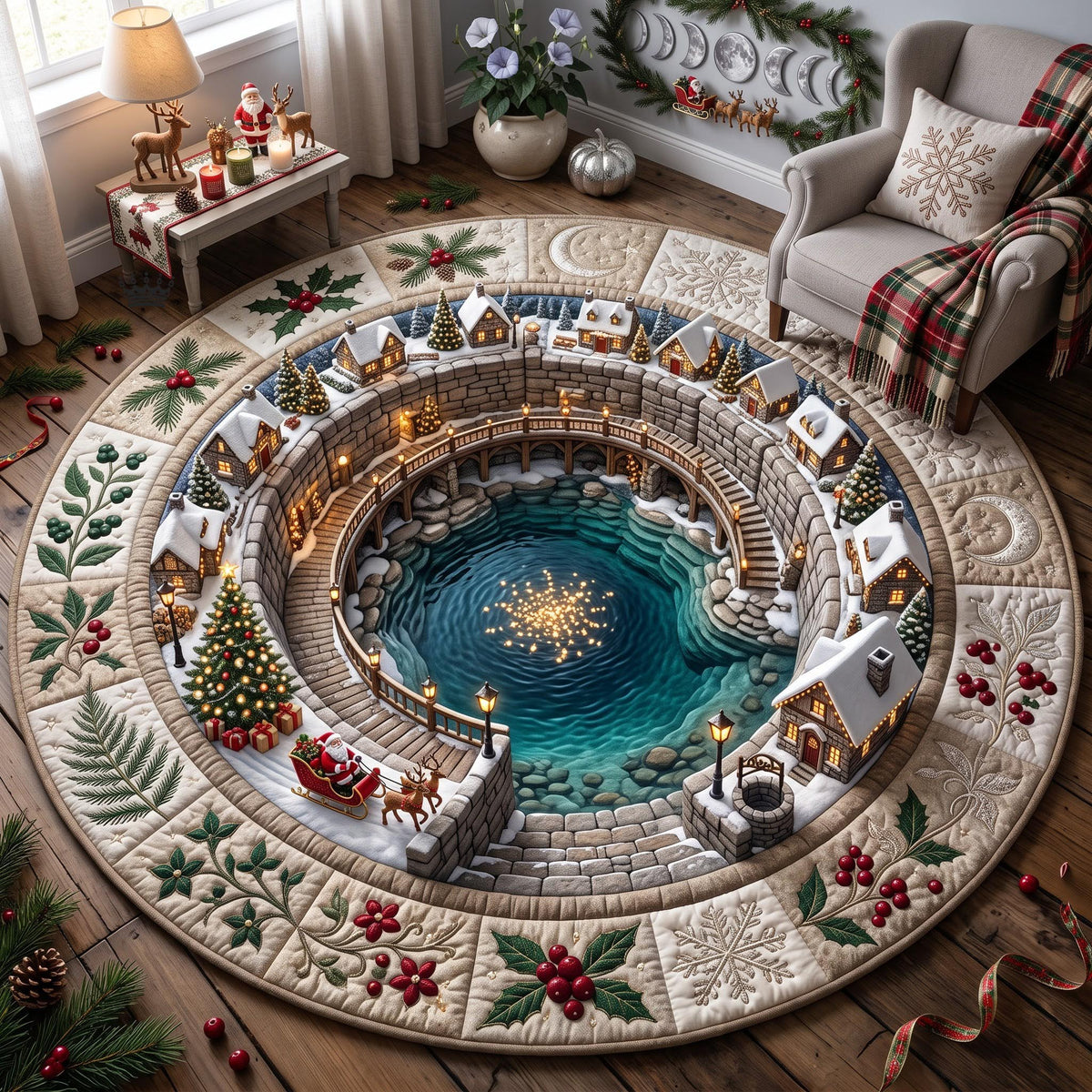 Winter Village Quilted Round Mat GFTOMA14341