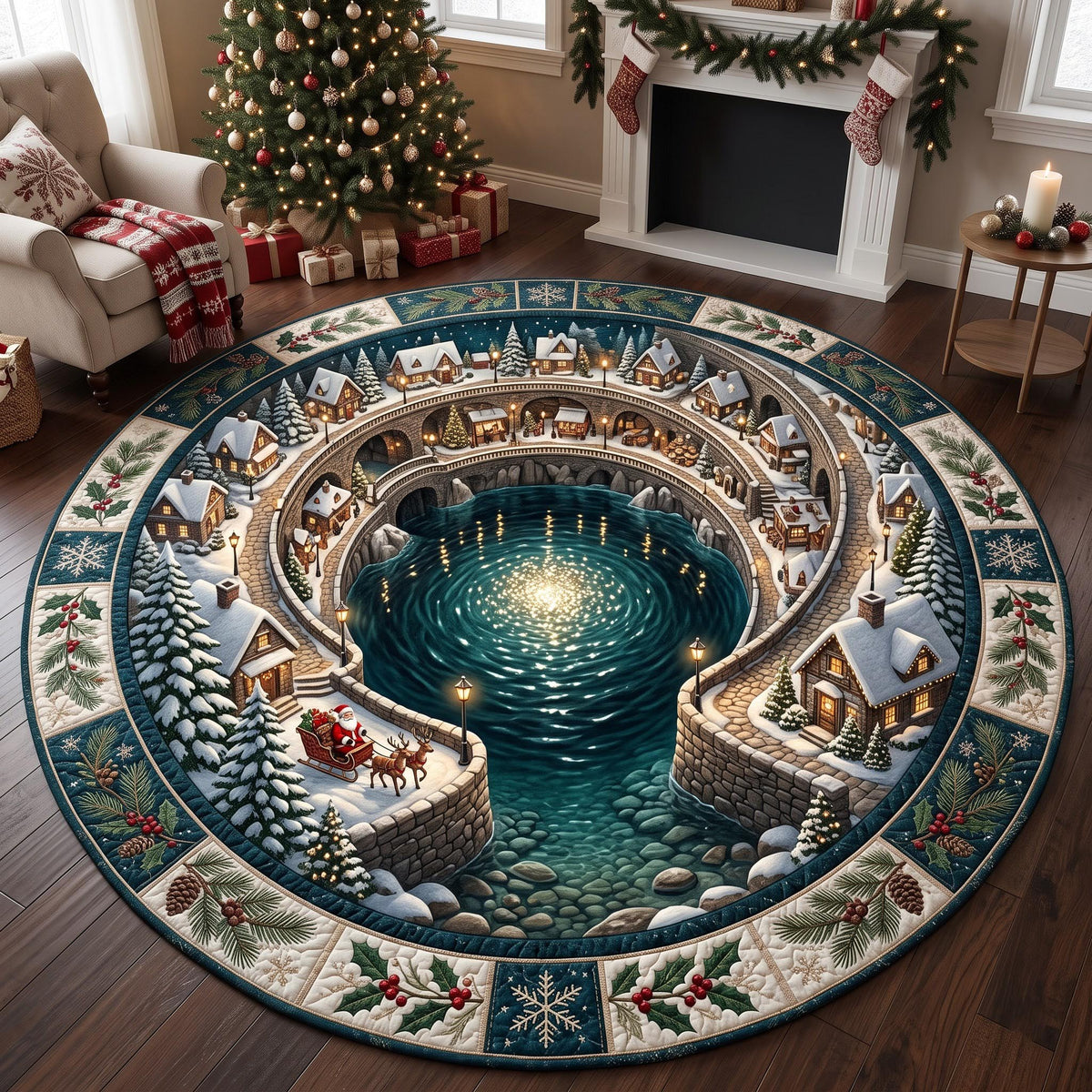 Holiday Pond Quilted Round Mat GFTOMA14342