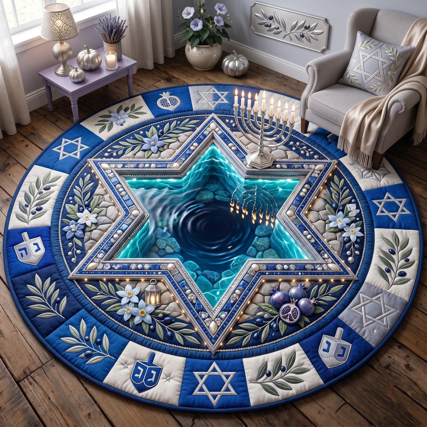 Hanukkah Star Quilted Round Mat GFTOMA14350