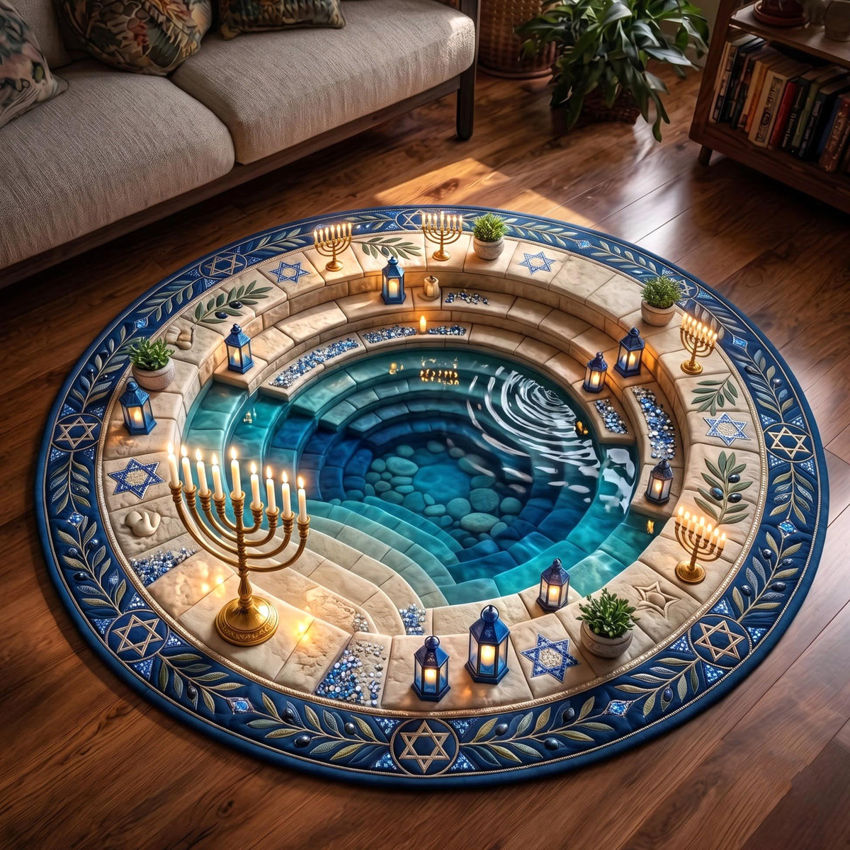 Hanukkah Celebration Quilted Round Mat GFTOMA14351