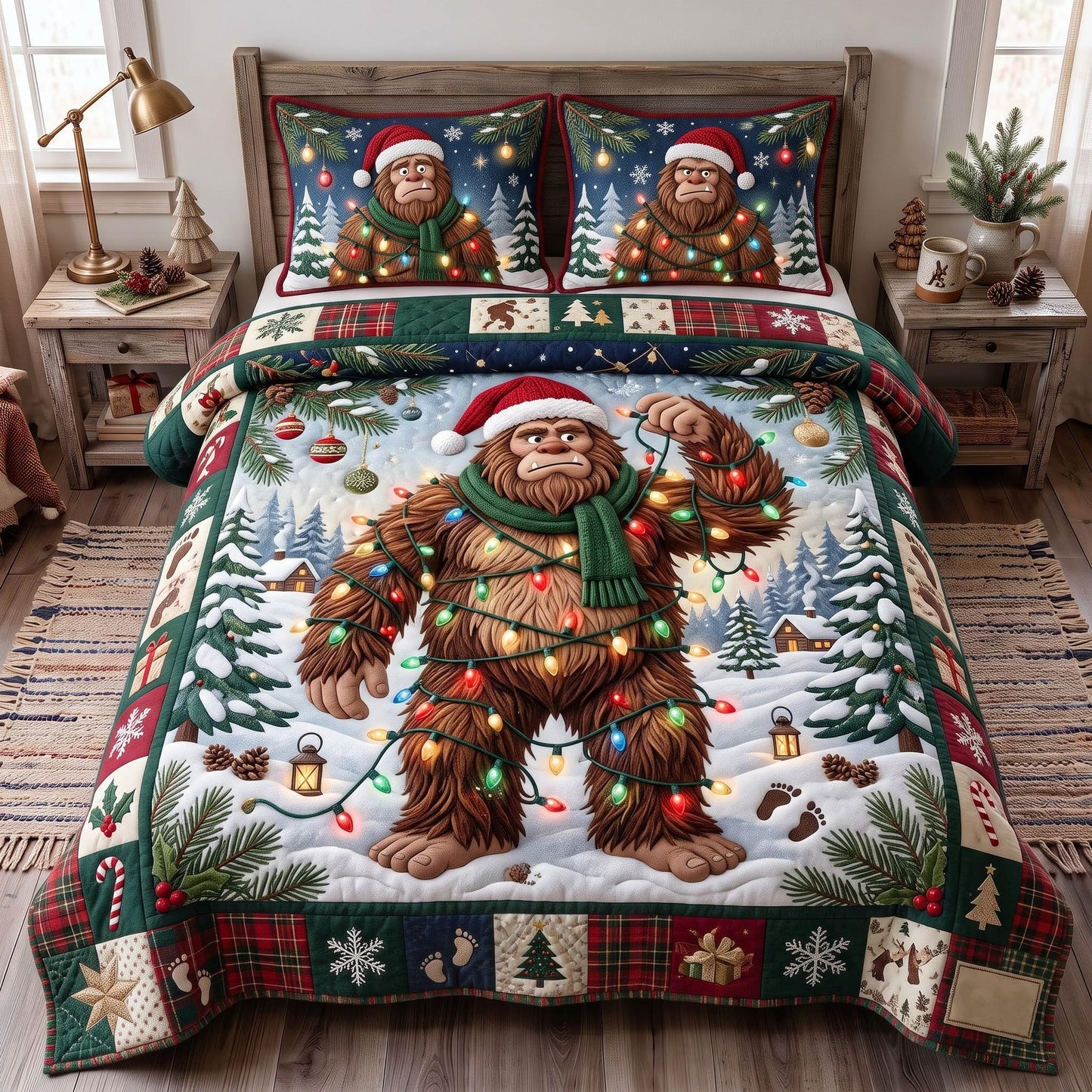 Holiday Sasquatch 3-Piece Quilted Bedding Set GFTOMA14354