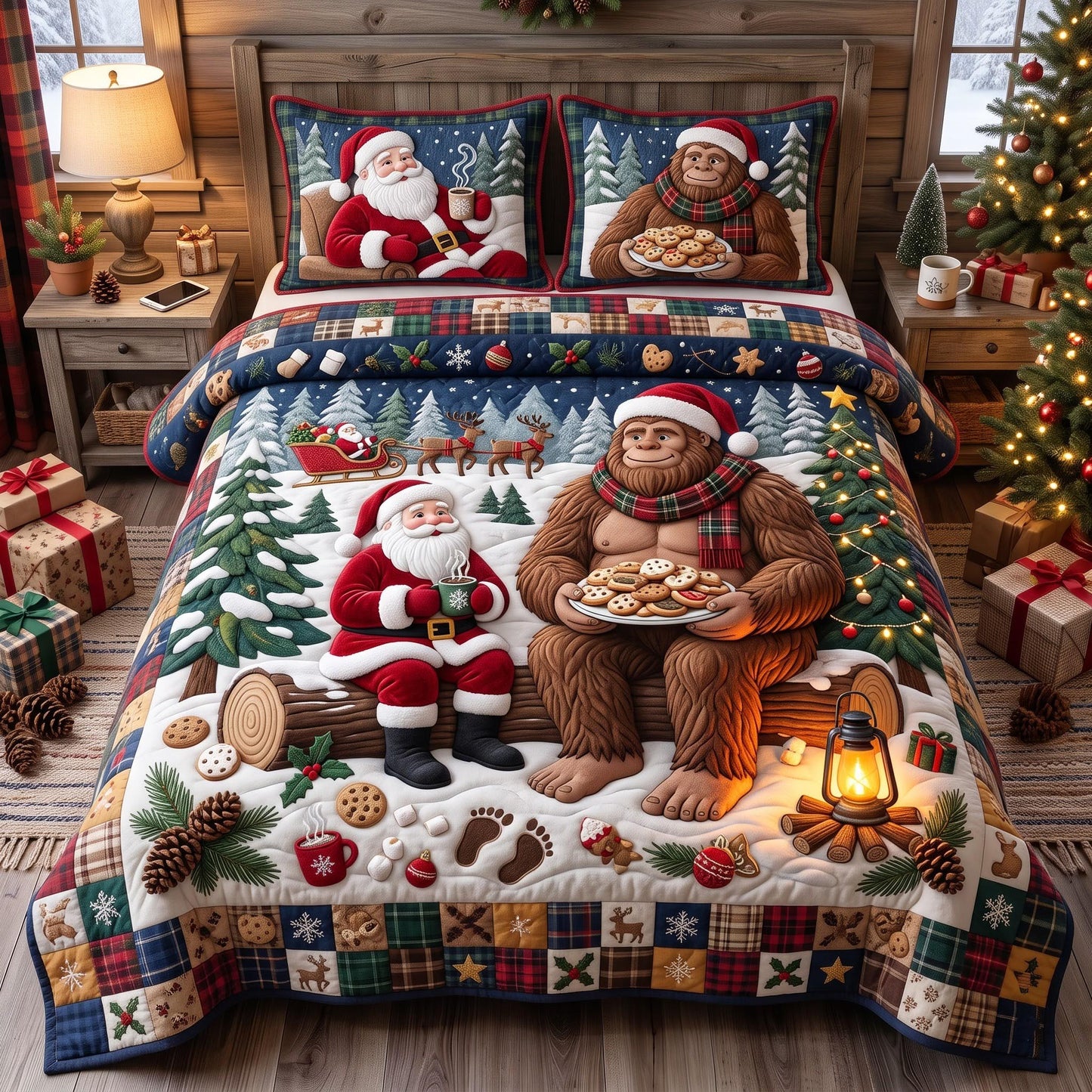 Santa Sasquatch 3-Piece Quilted Bedding Set GFTOMA14356