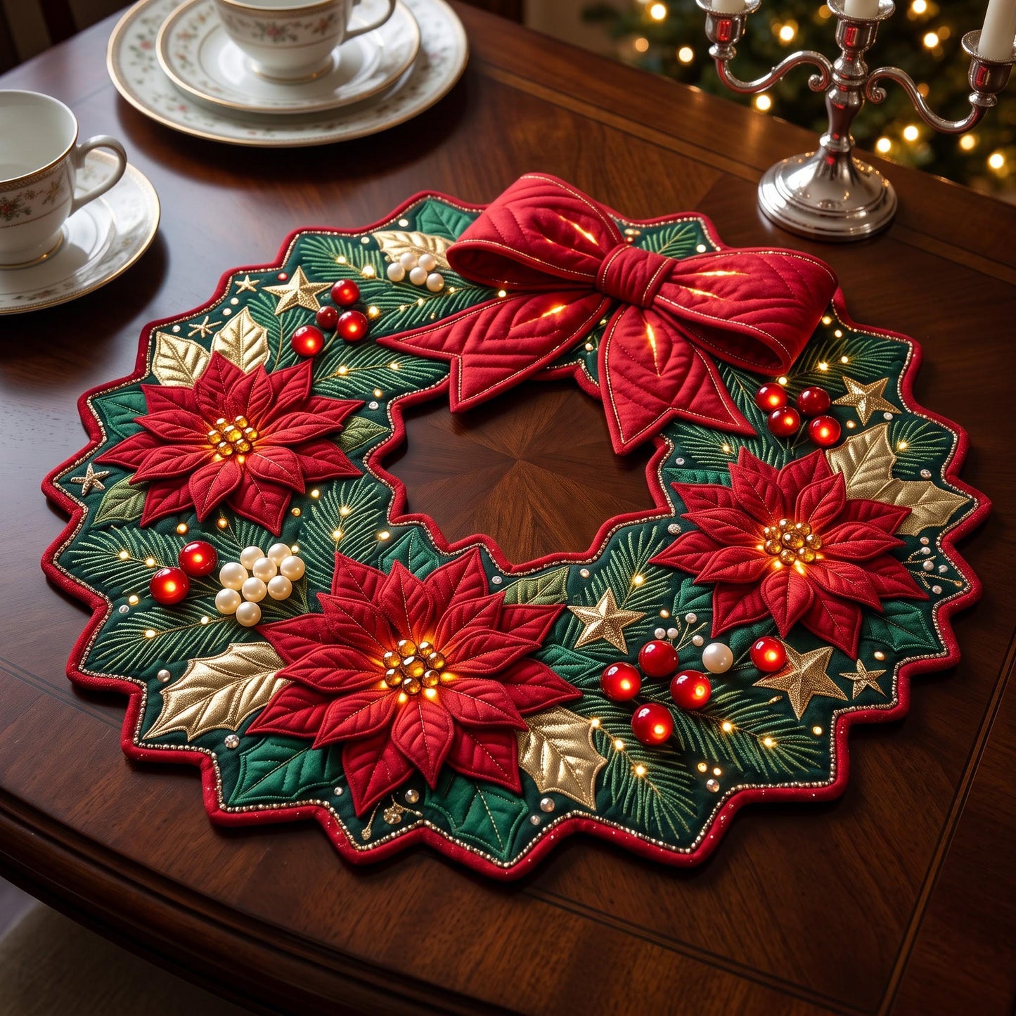 Poinsettia Wreath Custom Shape Quilted Placemat GFTOMA14373