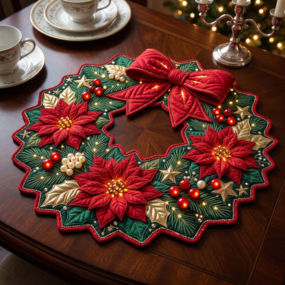 Poinsettia Wreath Custom Shape Quilted Placemat GFTOMA14373