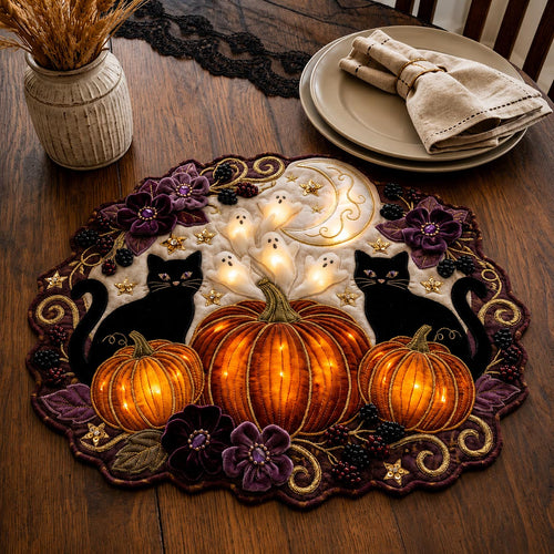 Black Cat Pumpkin Custom Shape Quilted Placemat GFTOMA14377