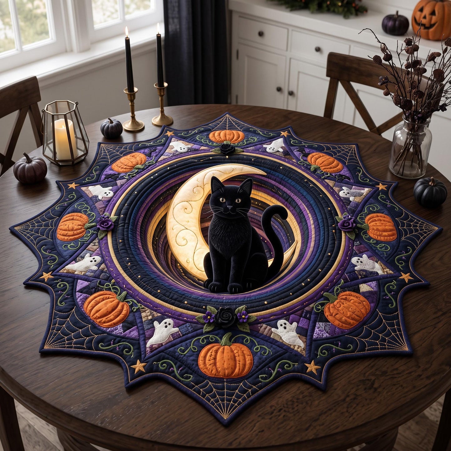 Black Cat Custom Shape Quilted Table Topper GFTOMA14386