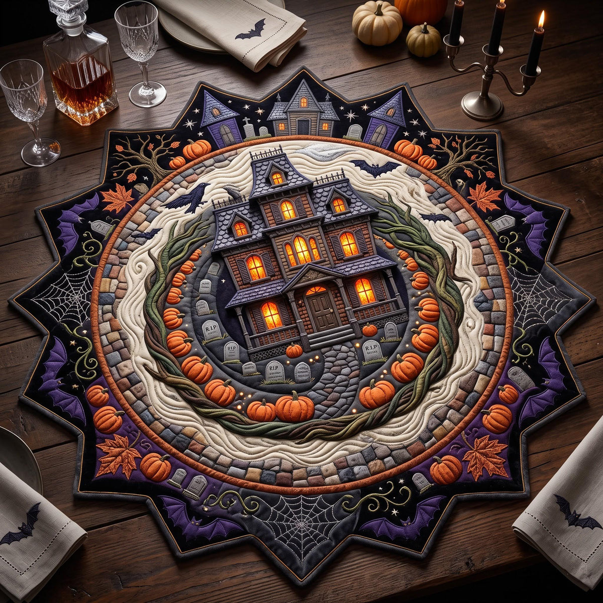 Haunted House Custom Shape Quilted Table Topper GFTOMA14387