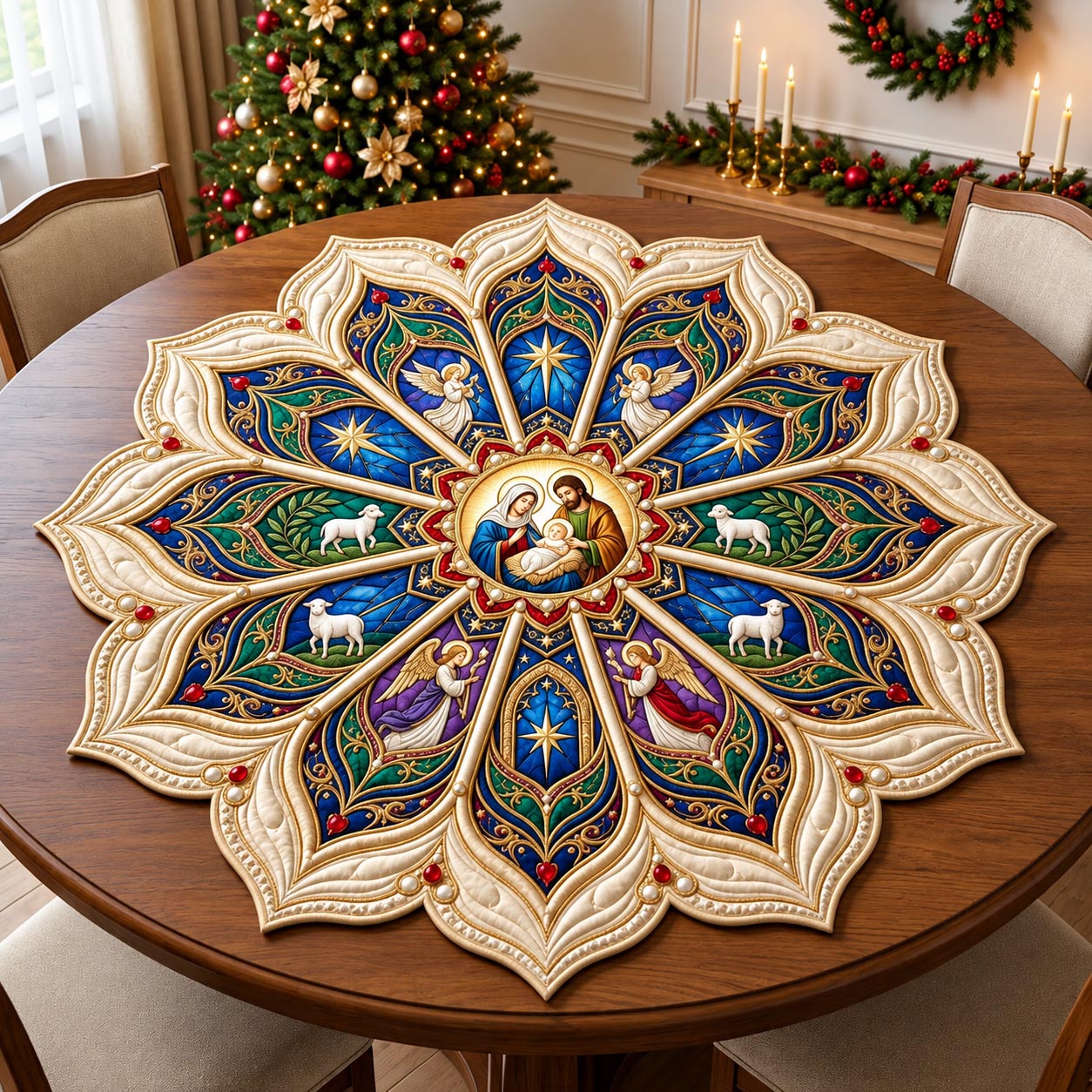 Sacred Christmas Custom Shape Quilted Table Topper GFTOMA14400
