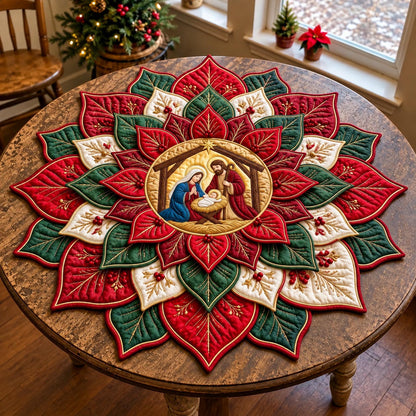 Christmas Poinsettia Custom Shape Quilted Table Topper GFTOMA14404