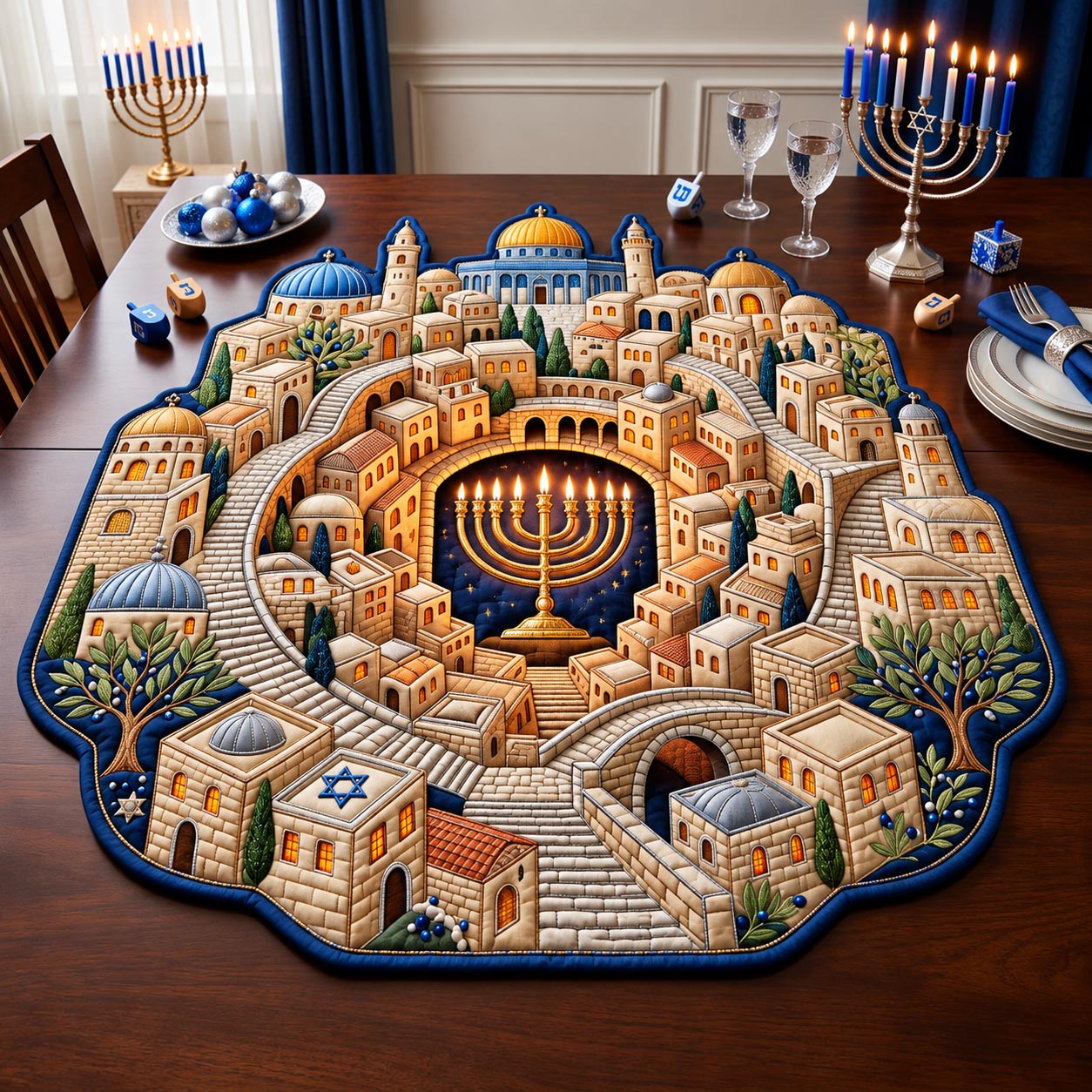 Festival Lights Custom Shape Quilted Table Topper GFTOMA14409