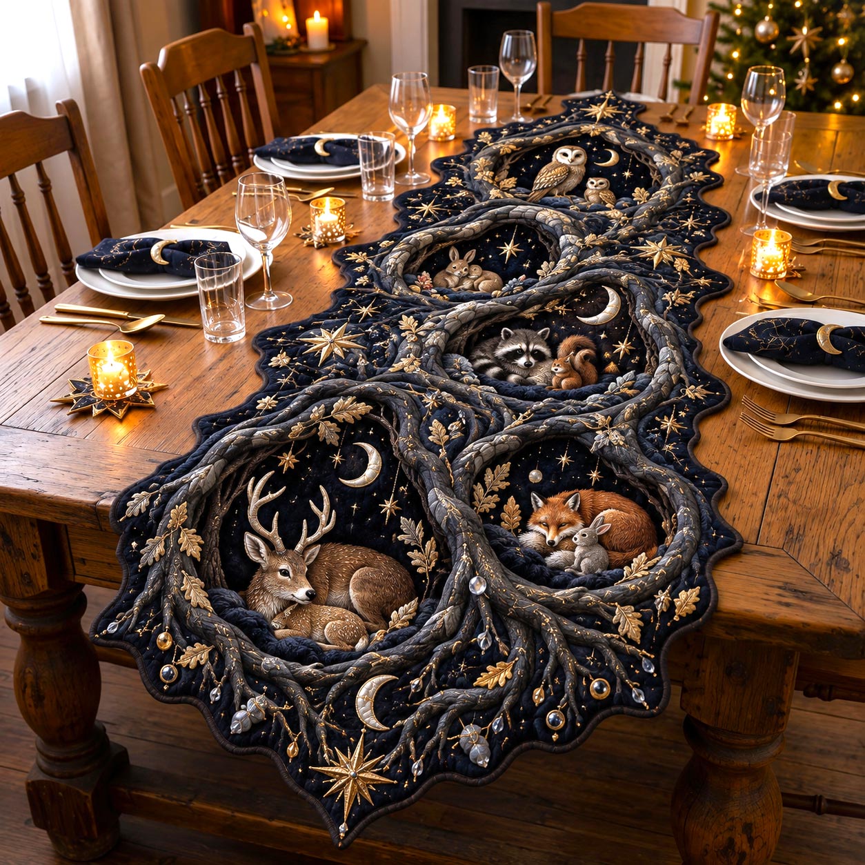 Woodland Winter Custom Shape Quilted Table Runner GFTOMA14412