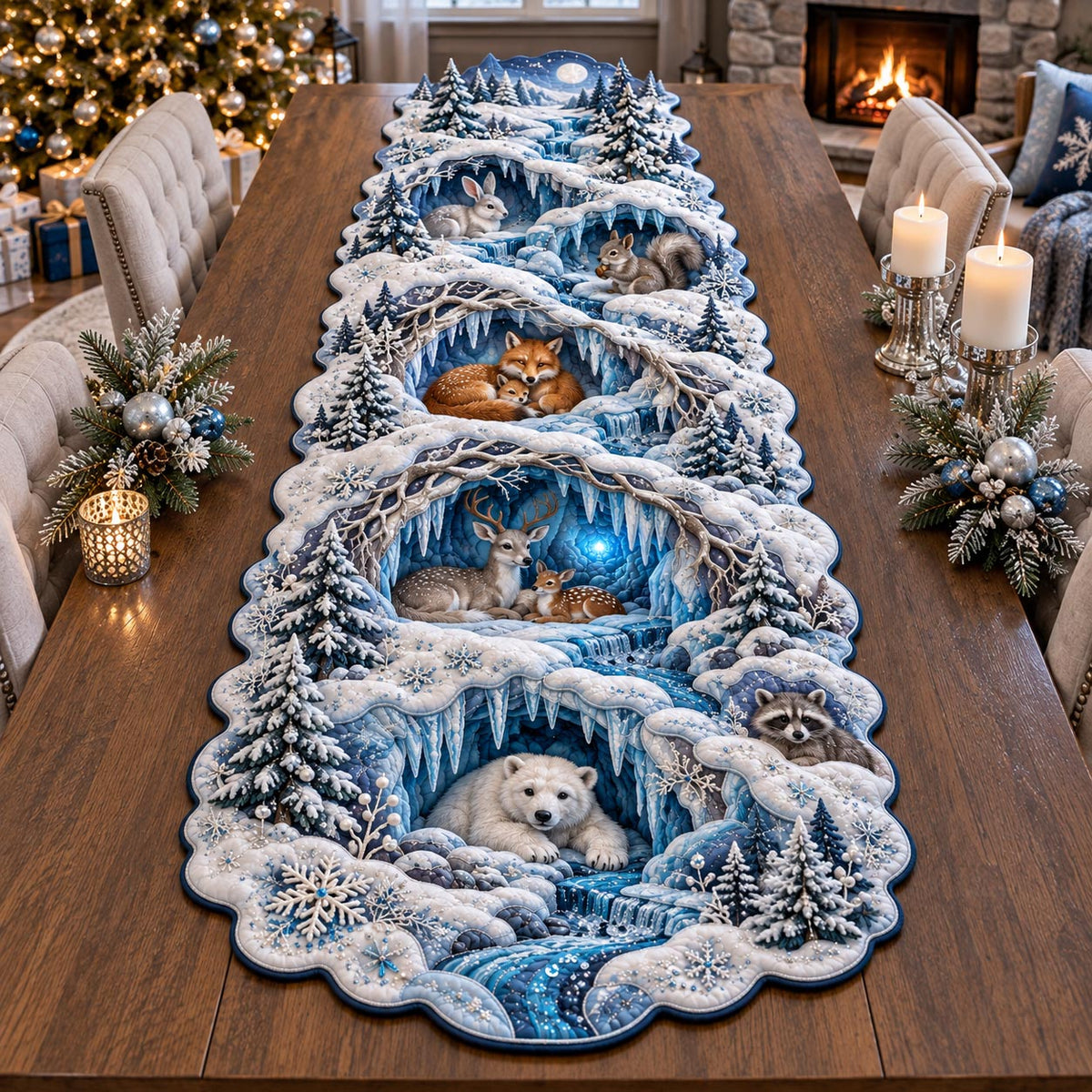 Winter Forest Custom Shape Quilted Table Runner GFTOMA14413