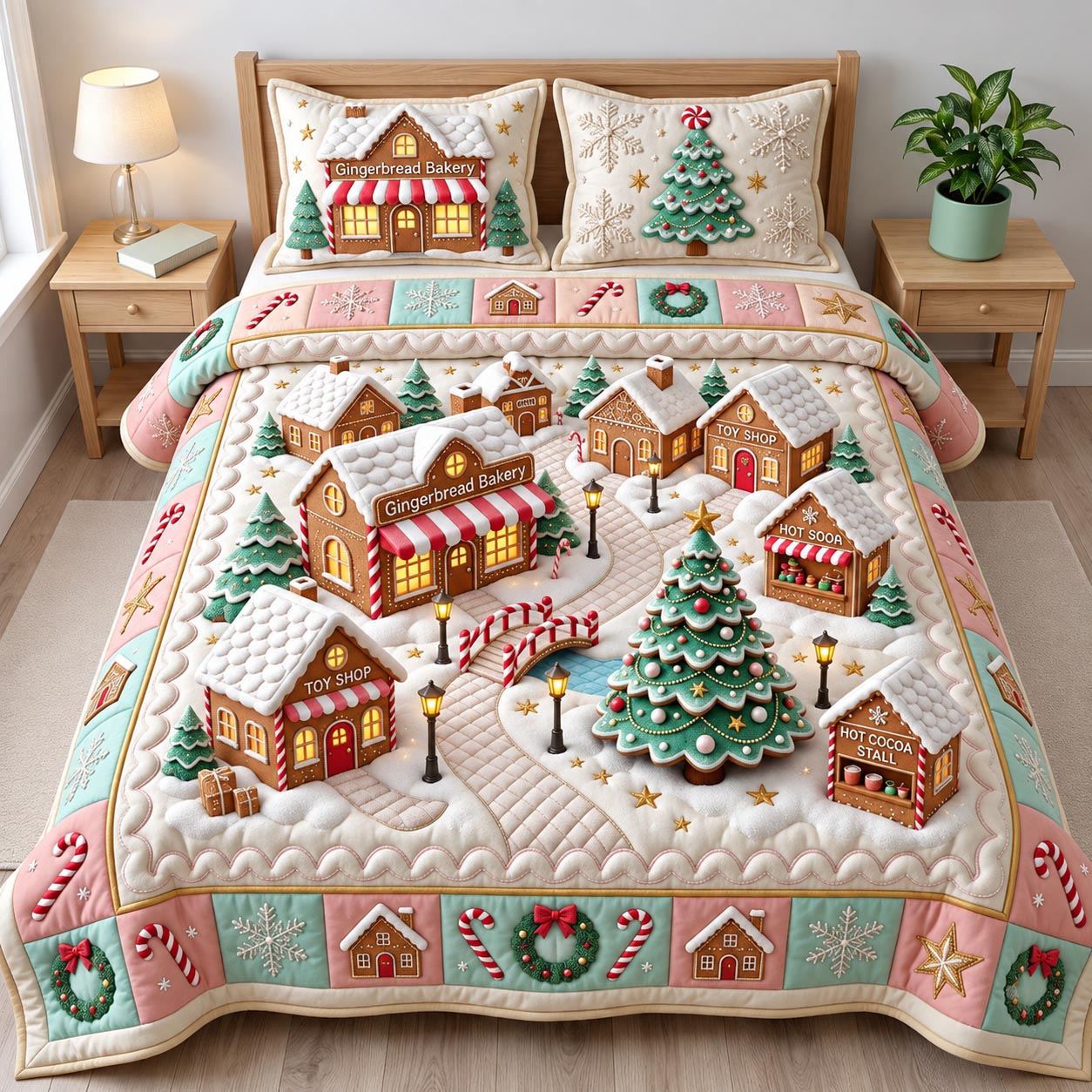 Christmas Village 3-Piece Quilted Bedding Set GFTOMA14430