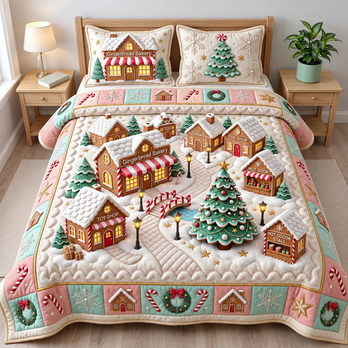 Christmas Village 3-Piece Quilted Bedding Set GFTOMA14430