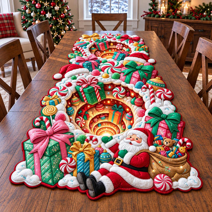 Santa Candy Wonderland Custom Shape Quilted Table Runner GFTOMA14436