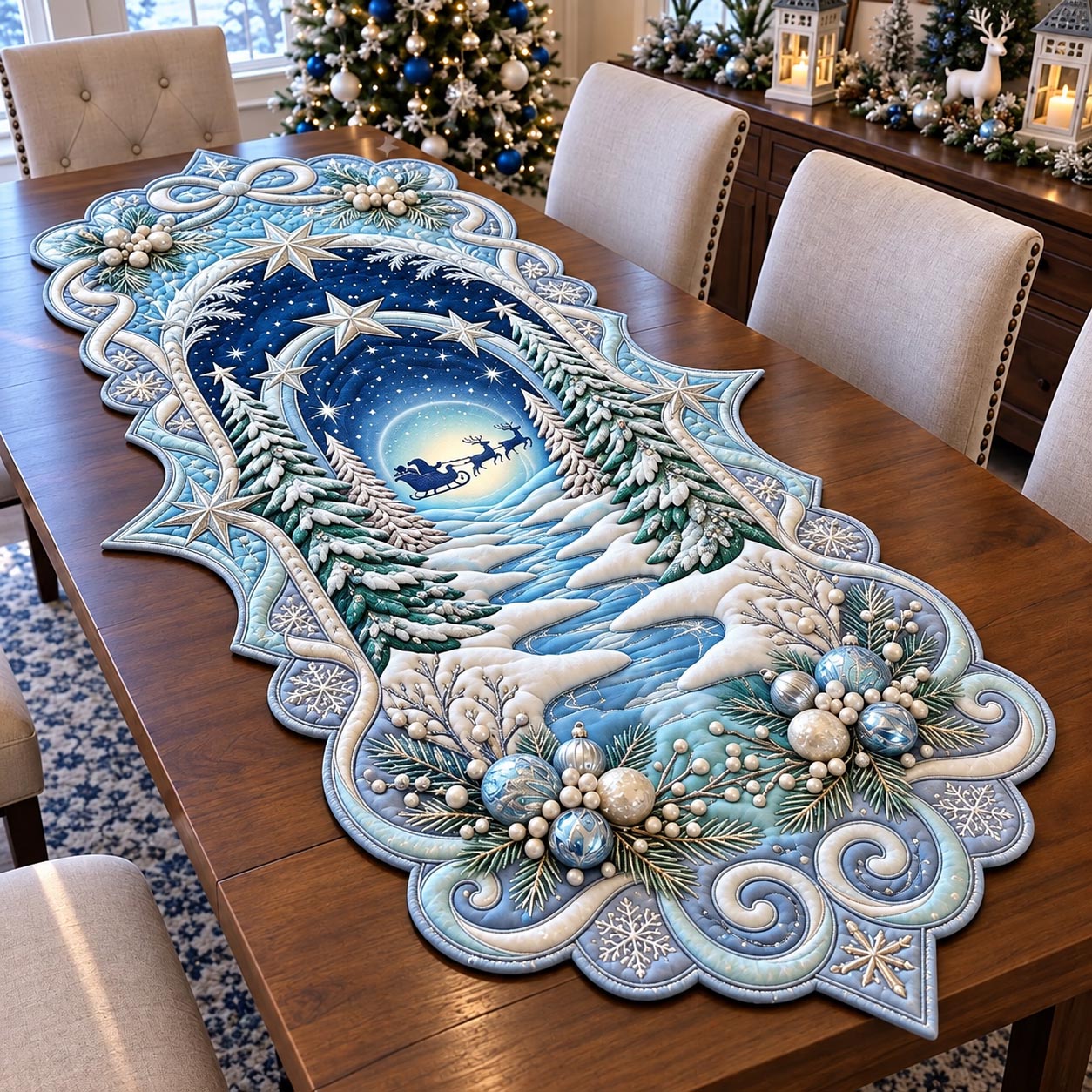 Winter Forest Custom Shape Quilted Table Runner GFTOMA14439