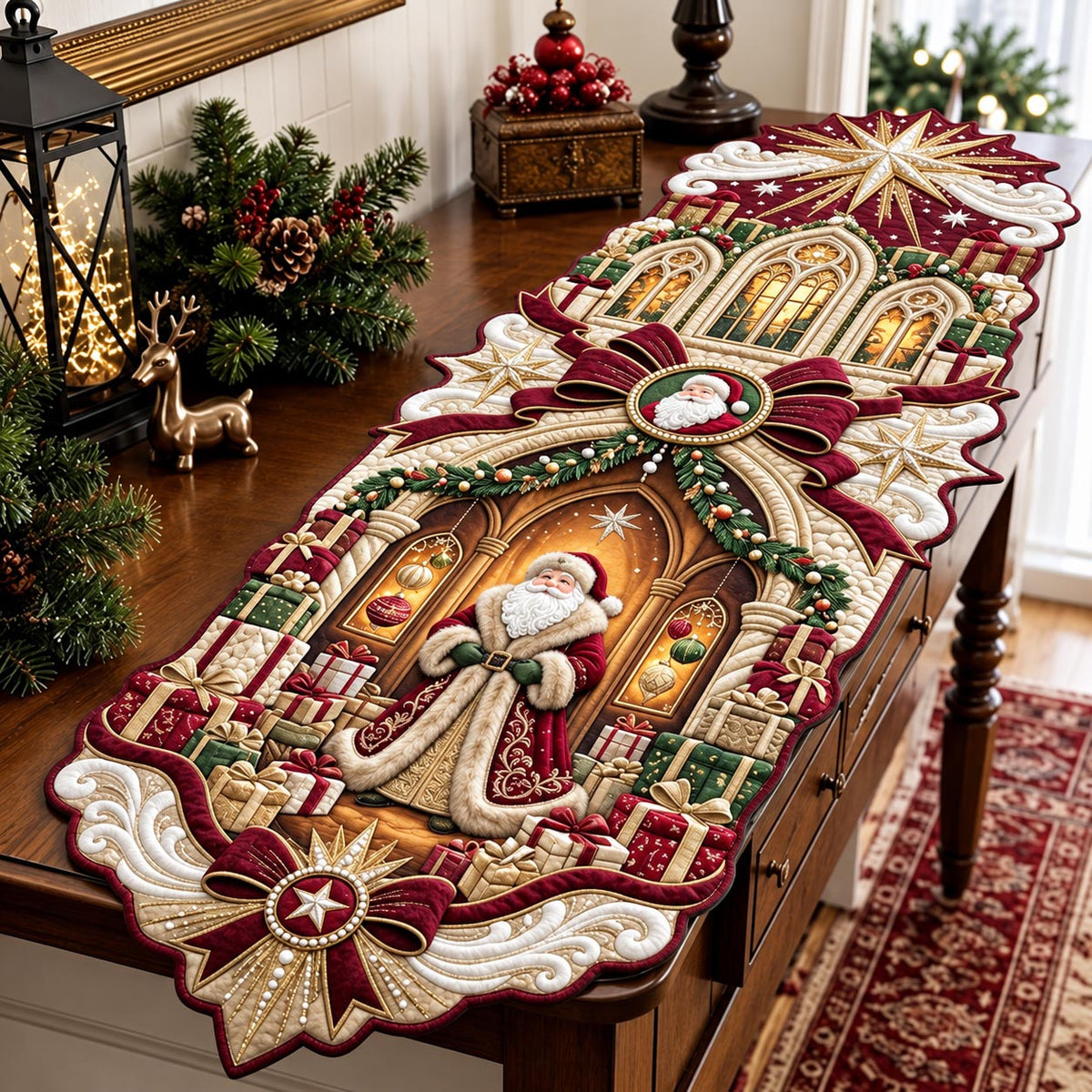 Elegant Santa Custom Shape Quilted Table Runner GFTOMA14440
