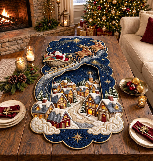 Santa Starlight Village Custom Shape Quilted Table Runner GFTOMA14441