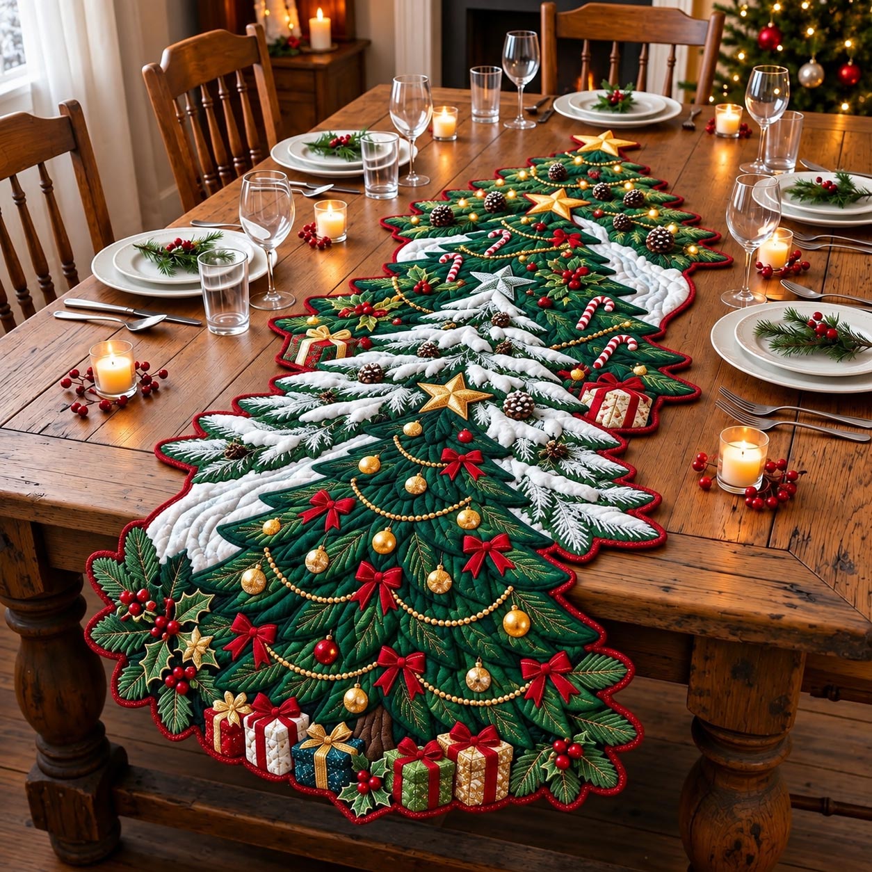Christmas Tree Gift Custom Shape Quilted Table Runner GFTOMA14442