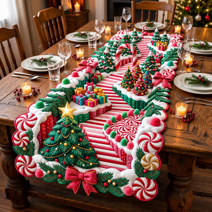 Candy Cane Wonderland Custom Shape Quilted Table Runner GFTOMA14443