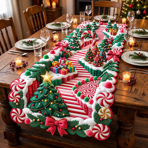 Candy Cane Wonderland Custom Shape Quilted Table Runner GFTOMA14443