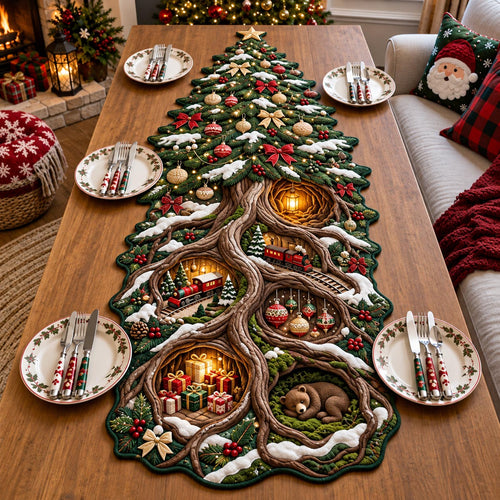 Woodland Christmas Tree Custom Shape Quilted Table Runner GFTOMA14445