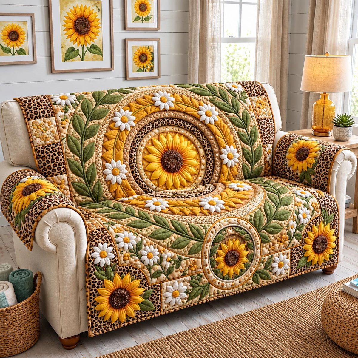 Sunflower Harvest Quilted Sofa Cover GFTOMA14471