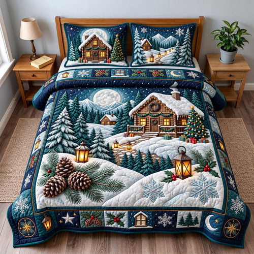 Winter Cabin Forest 3-Piece Quilted Bedding Set GFTOMA14472