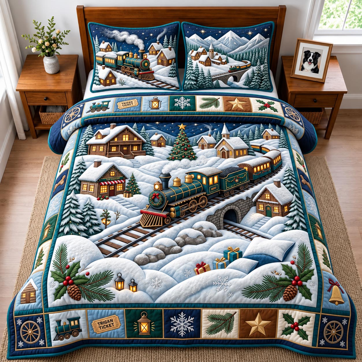 Christmas Train Village 3-Piece Quilted Bedding Set GFTOMA14473
