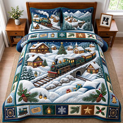 Christmas Train Village 3-Piece Quilted Bedding Set GFTOMA14473