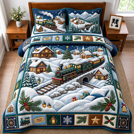 Christmas Train Village 3-Piece Quilted Bedding Set GFTOMA14473