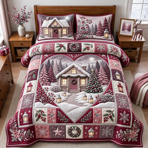 Winter Cottage 3-Piece Quilted Bedding Set GFTOMA14474