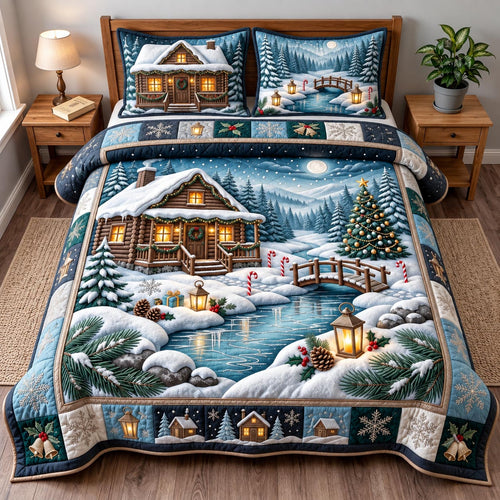 Lakeside Christmas Cabin 3-Piece Quilted Bedding Set GFTOMA14475