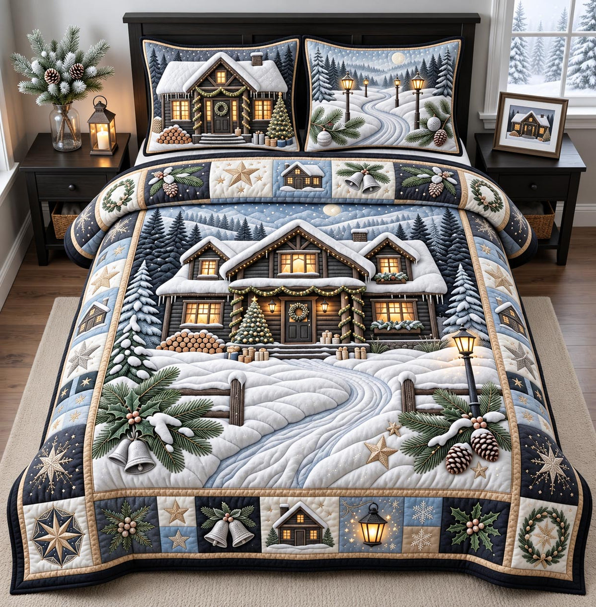 Snowy Cabin 3-Piece Quilted Bedding Set GFTOMA14476