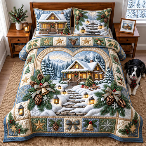Rustic Winter Cabin 3-Piece Quilted Bedding Set GFTOMA14477