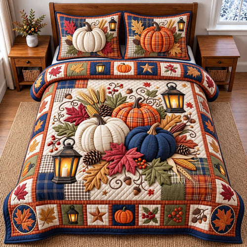 Harvest Pumpkin Patchwork 3-Piece Quilted Bedding Set GFTOMA14478