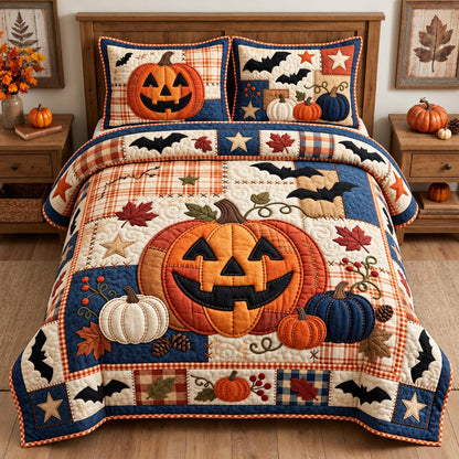 Halloween Pumpkin Patchwork 3-Piece Quilted Bedding Set GFTOMA14479