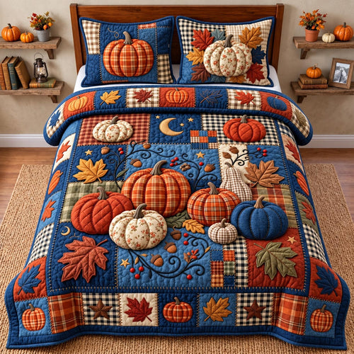 Autumn Pumpkin Patchwork 3-Piece Quilted Bedding Set GFTOMA14480