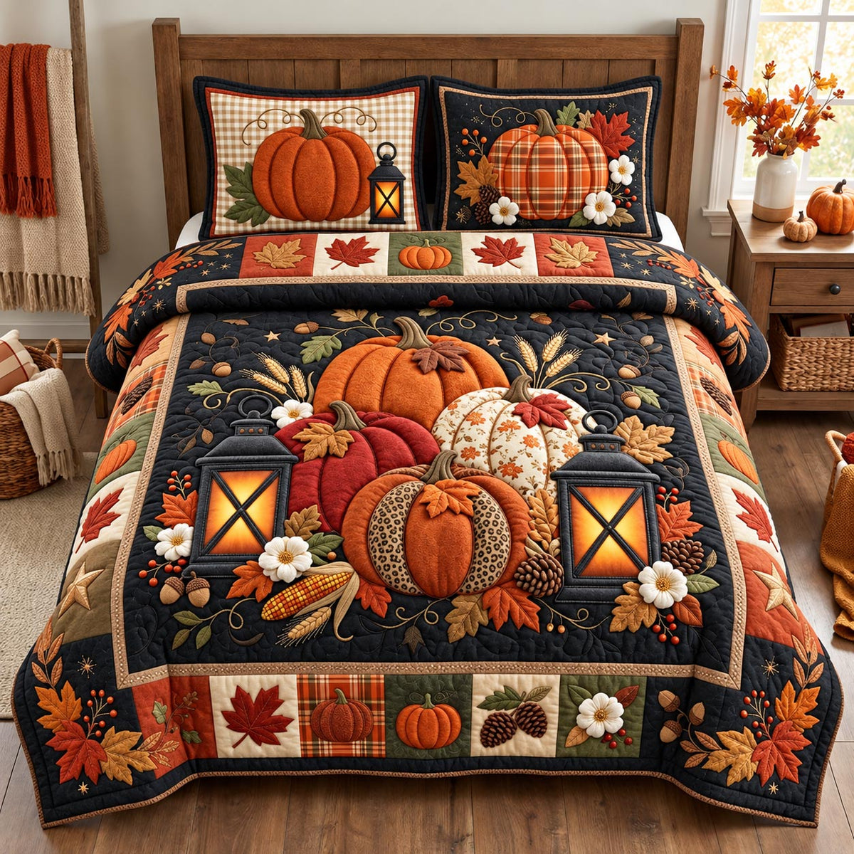 Pumpkin Lantern Harvest 3-Piece Quilted Bedding Set GFTOMA14481