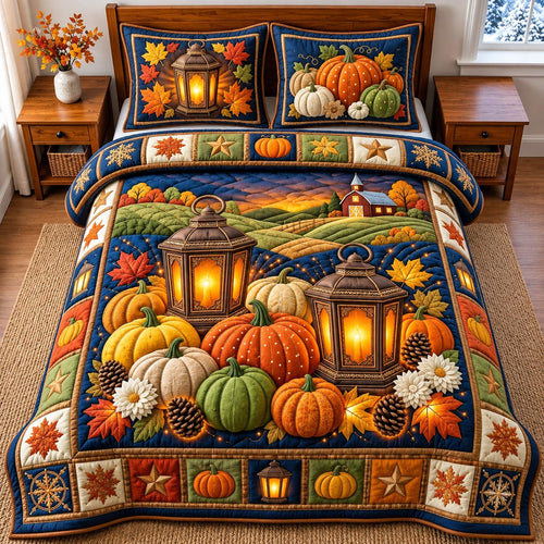 Autumn Pumpkin Lantern 3-Piece Quilted Bedding Set GFTOMA14482