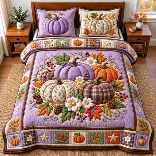 Pastel Pumpkin Harvest 3-Piece Quilted Bedding Set GFTOMA14483