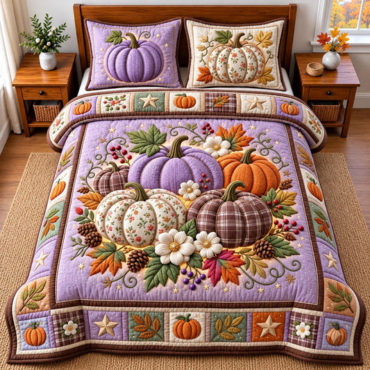 Pastel Pumpkin Harvest 3-Piece Quilted Bedding Set GFTOMA14483