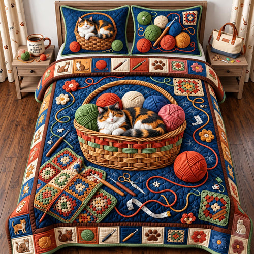 Cat Yarn Basket 3-Piece Quilted Bedding Set GFTOMA14514