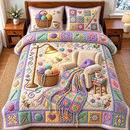 Cozy Crochet Room 3-Piece Quilted Bedding Set GFTOMA14517